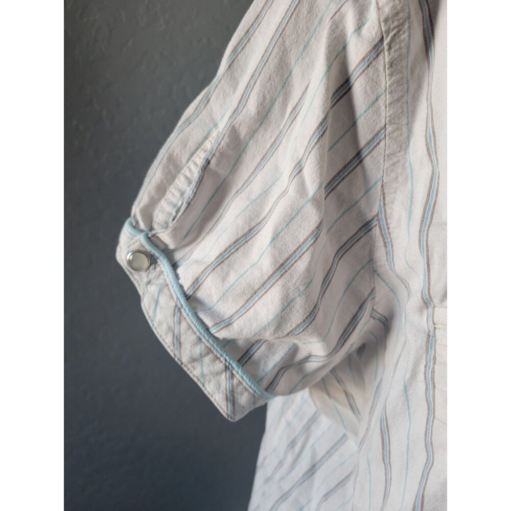 Harley-Davidson White Striped Short Sleeve Pearl Snap Button Down Top Size M - Picture 5 of 12